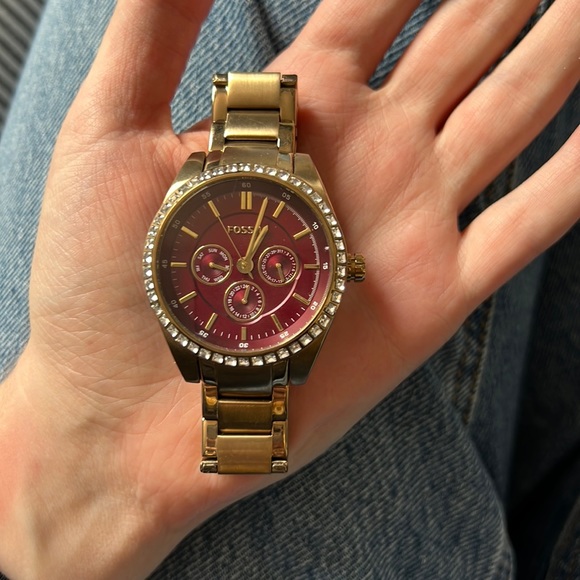 Burgundy & Bronze Fossil Watch - Picture 1 of 2
